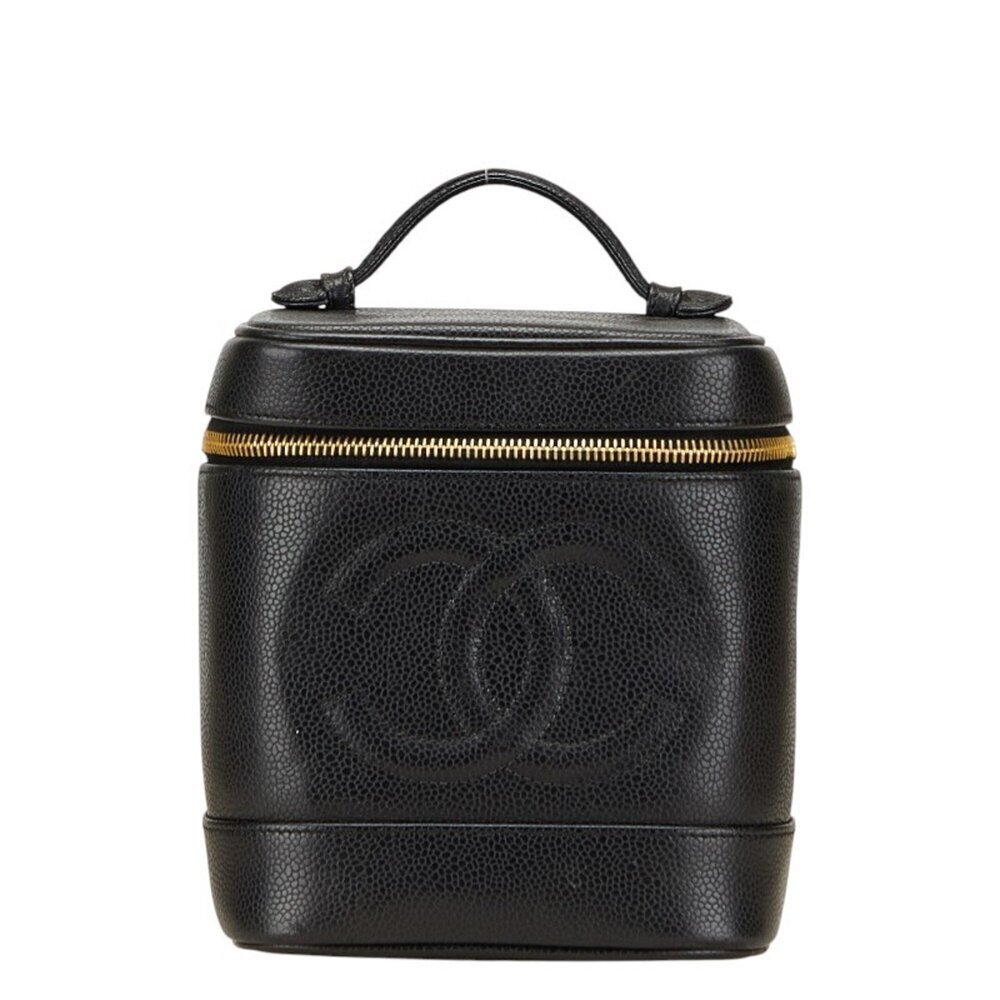 CHANEL Black Caviar Leather Logo Pouch